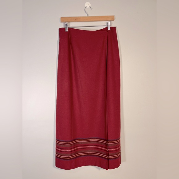 Eddie Bauer Vintage Wool Red Wrap Maxi Skirt Size 12 - Picture 1 of 9